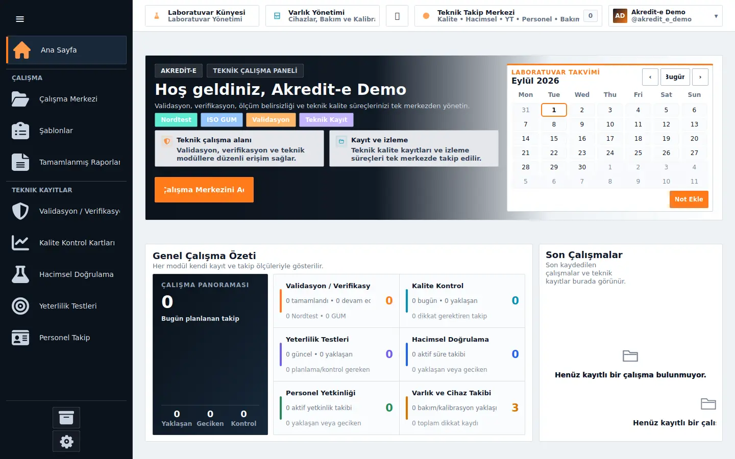Akredit-e Ana Panel ekranı